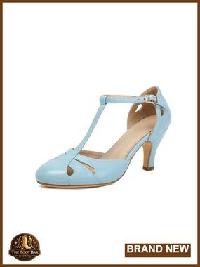 Mary Jane Heels Close Round Toe 1940s Vintage 1950s Retro T-Strap Pumps